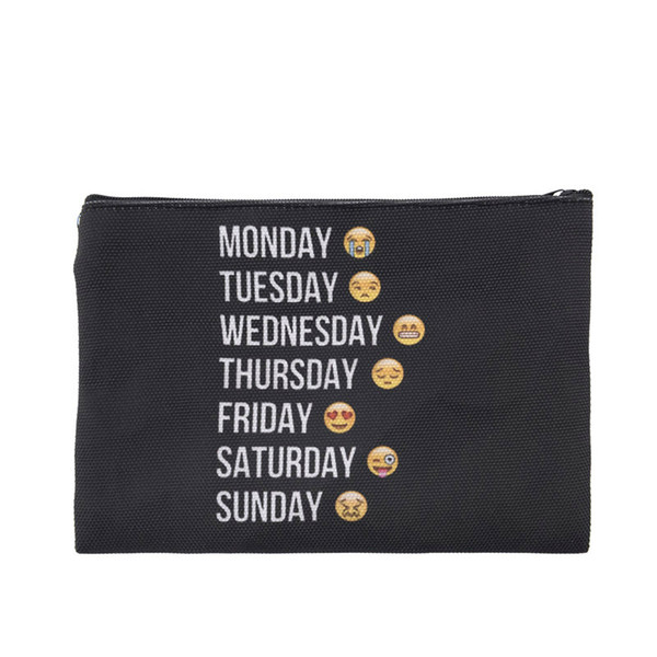 2018 Hot Sale 3D Printing emoji week black Cosmetic Bags Women Travelling Makeup bag