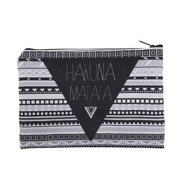 3D Printing HakunaMatata Simple Cosmetic Bags Polyester Black and White Geometry for Women Travel Makeup Bag