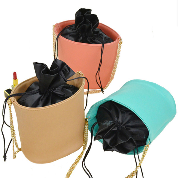 Women cosmetic bag bucket drawstring lazy collection make up brushes lipsticks cosmetics gadgets storage PU bag