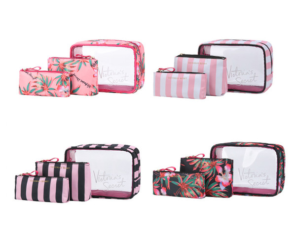 VS Makeup pink Bag Comestic Case Packing Cubes Women Travel Bag Hawaii Flower Waterproof Pink Comestic for Wash Accessories