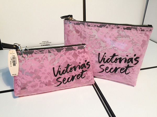 New 2017 women VS lace waterproof cosmetic bag female big transparent wash gargle bag lady fashion hand bag popular wallet