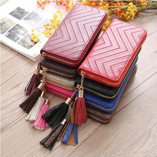 2019 single zipper lady Purse famous brand fashion cheap luxury designer women pu leather wallet ladies Handbag long purse