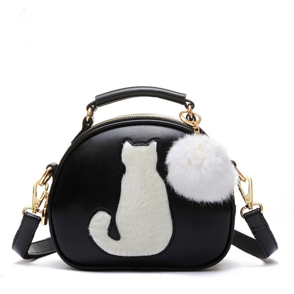 New Women Makeup Bags Crossbody Bag For Women PU Leather Cosmetic Bags Full Moon Candy Color Cute Cat With Fur Ball