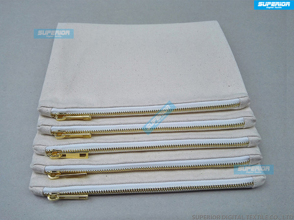 10pcs/lot 7x10 Inches Blank Natural Cotton Cosmetic Bag 12 oz Natural Canvas Zipper Pouch Plain Blank Makeup Bag With 5# Golden Metal Zipper