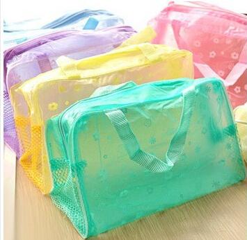 High quality Floral Print Transparent Waterproof Makeup Make up Cosmetic Bag Toiletry Bathing Pouch 200pcs Free shipping