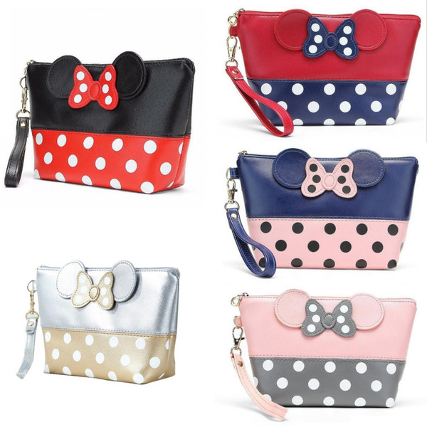 5color Hot sell Mouse cute clutch bag bowknot makeup bag cosmetic bag for travel makeup organizer and toiletry use