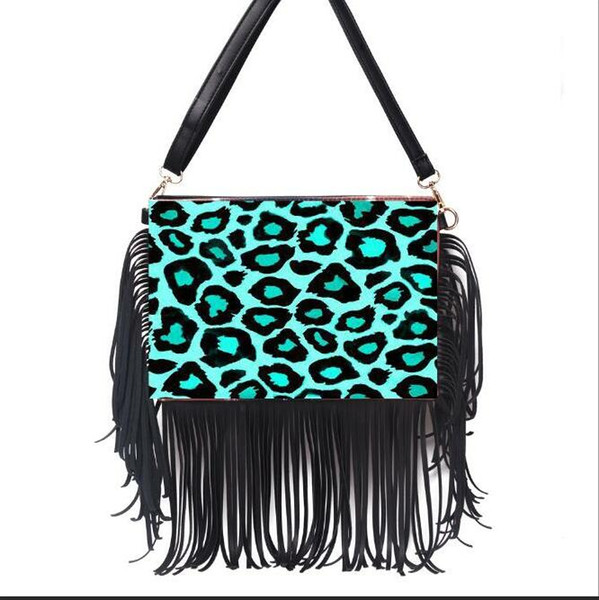 Wholesale White Leopard Flower Fringe Bag Stripe Flower Women Tassel Crossbody Bag And Flower Clutch Bag