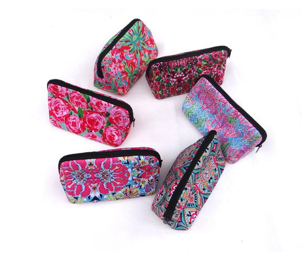 Mix Style Neoprene Makeup Bag Lilly Floral Travel Case Rose baseball Neoprene Accessories Cosmetic Bag for mother day