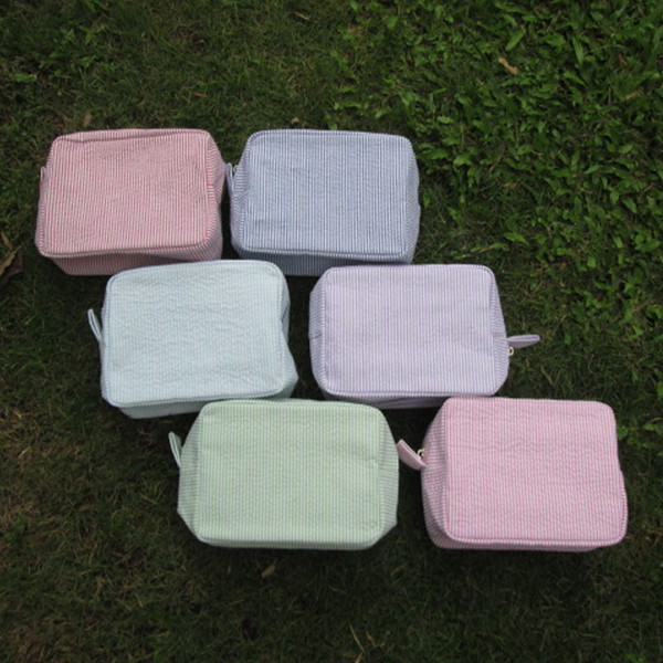 Ready in stock free shipping seersucker cosmetic bags seersucker makeup bags with 6 colors DOM059