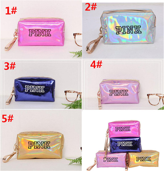 PINK laser cosmetic bag simple portable large capacity storage bag clutch bag octagonal waterproof mini lady purse Cosmetic Case dc155