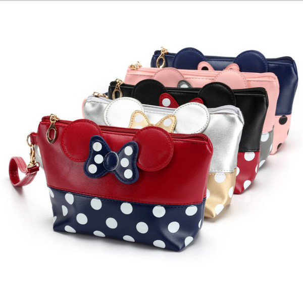 Hot sell Mouse cute clutch bag bowknot makeup bag cosmetic bag for travel makeup organizer and toiletry use