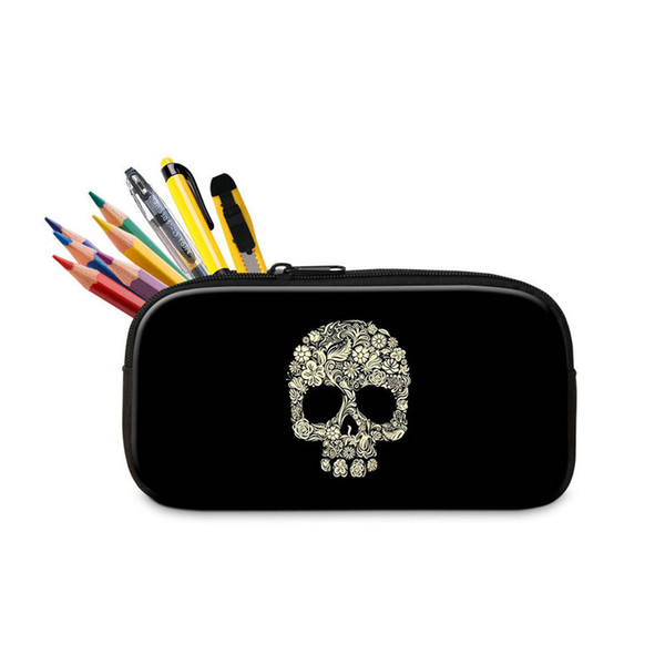 Skull Pattern Zipper Pencil Case For Student School Office Supplies Cute Small Cosmetic Bags For Women School Stationery Pencilbox Organizer