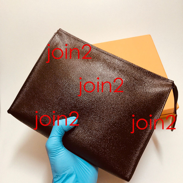 TOILETRY POUCH 26 cm Womens Fashion Cosmetic Daily Pouch Beauty Voyage Case Nice Travel Bag Pochette Clutch Brown Waterproof Canvas Leather
