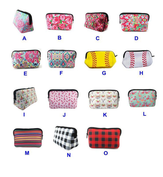 Neoprene Makeup Bag Lilly Floral Travel Case Rose baseball Neoprene Accessories Cosmetic Bag 16 style MMA1698