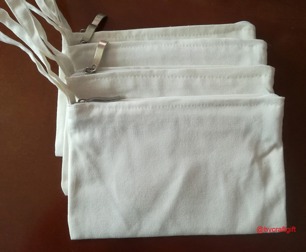 Two Layers white cotton canvas cosmetic Bags DIY women blank plain zipper makeup bag phone clutch bag handle organizer cases pencil pouch