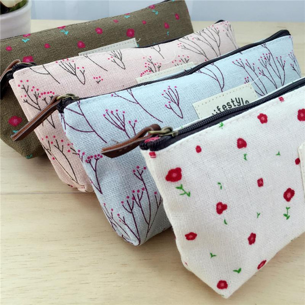 Women Cosmetic BagsSmall Fresh Creative Countryside Flower Floral Girls Pencil Pen Case Cosmetic Women Makeup Bag Ladies School Bags