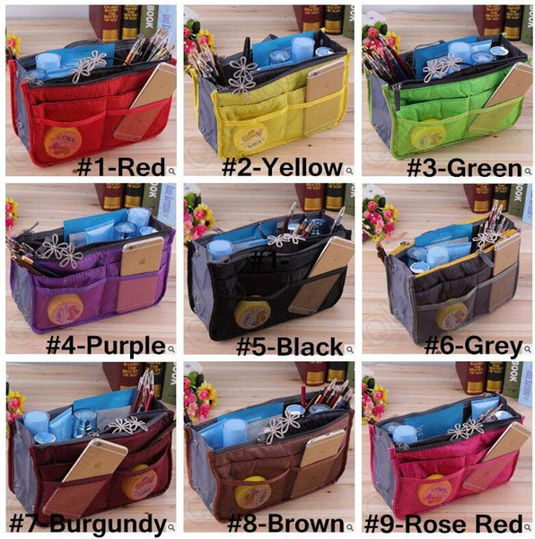 13 Colors Dual Bag In Bag Women Insert Handbag Organizer Purse Makeup Case Storage Liner Bag Tidy Travel Insert Storage Bags 10pcs