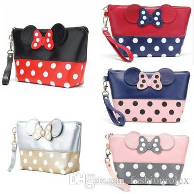 New ladies cosmetic bags hot sale bow pu handbag cute Mickeys bag cosmetics use popular wholesale more free shipping