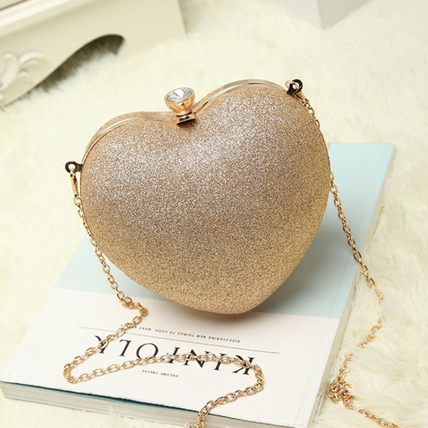 Elegant Women Clutch Evening Bags Heart-shaped chain Fashion Ladies Shoulder Cross Body Bags with High Grade Hardware Lock 001