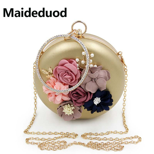 Brand Candy Color Women Evening Bags Round Design Chain Shoulder Messenger Bag Diamond Flower Clutches Purse For Wedding Dinner