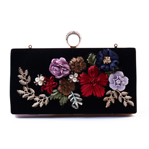 Women fashion Evening bags Autumn winter high-end flower Embroidered dinner party clutch chain Crossbody Shoulder bag wedding dress Handbag