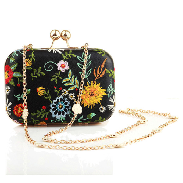 Women fashion Evening Banquet bags high-end flower Embroidered dinner party Crossbody Shoulder bag chain small square clutch Handbag Tote