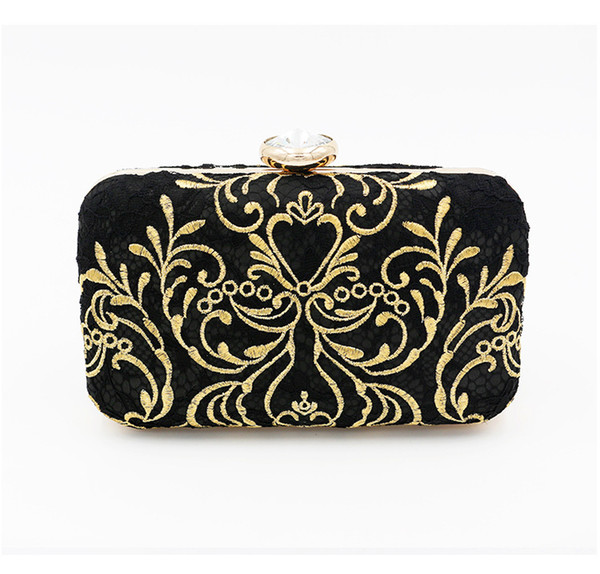 Women fashion Black Evening bags New flower embroidery lace dinner party dress Crossbody Shoulder bag chain small square clutch Handbag Tote