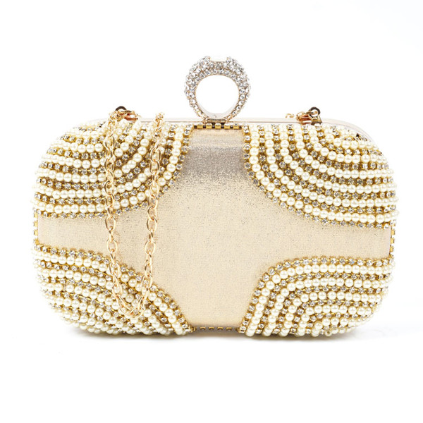 Fashion Lovely Ring rhinestone women bag clutch evening bags gold cosmetics case small purse bag for wedding/party/diner