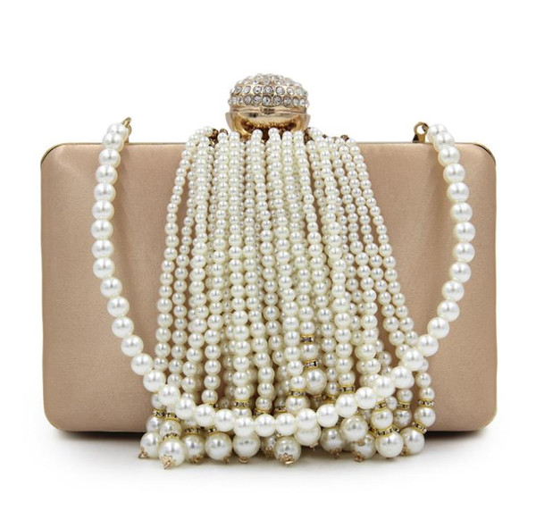 High-quality tassel Rose Upscale Diamond Beaded Handbag Celebrity 2018 New Evening Flannel Fashion pearl Wedding Flowers Party Lady bags