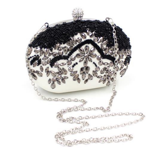 New arrival luxury diamond pearl black High-grade Beaded Evening bags rhinestone crystal clutch bridal bag fashion wedding party bags