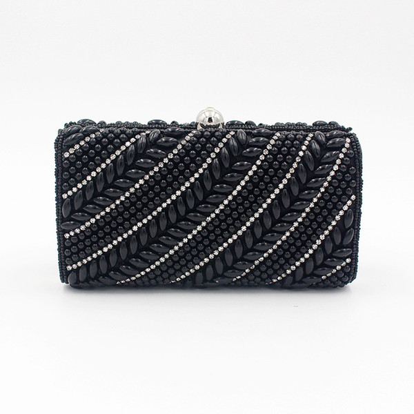 Women Evening Clutch Bags Black Vintage Beading Bridal Wedding Party Handbags for Prom Party with Detachable Chain Strap