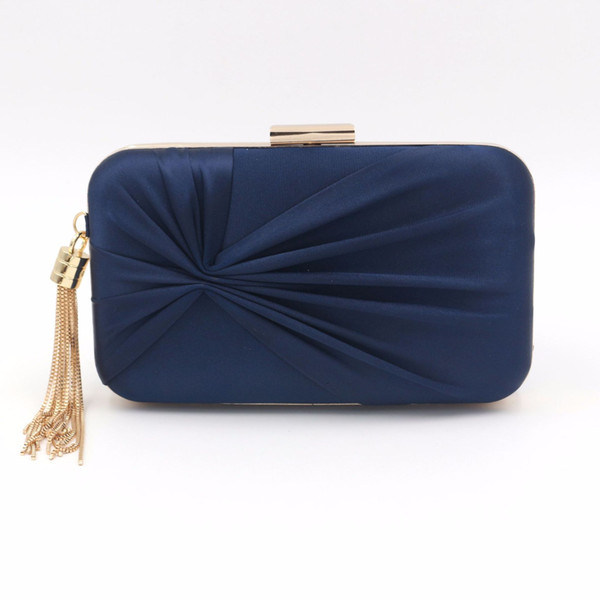 Women Evening Clutch Bags Gold Pleated Tassels Bridal Wedding Handbags for Prom Party with Detachable Chain Strap