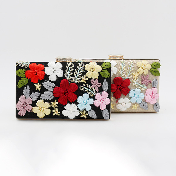 Women Evening Clutch Bags Flower Embroidery Wedding Party Bridal Handbags for Prom Party with Detachable Chain Strap