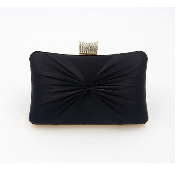 Black Women Evening Clutch Bags Pleated Bridal Wedding Party Handbags for Prom Party with Detachable Chain Strap