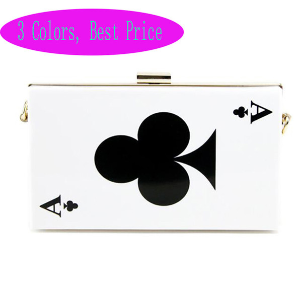 Hot Wholesale Poker Acrylic Handbag Purse Lady Clutch Banquet Purse Evening Bag Elegant Chain Messenger Floral Poker Box Bag - RC031