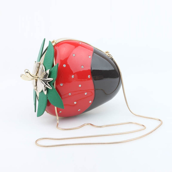 Acrylic Strawberry Evening Bag Mini Cute Crystal Clutch Handbag Party Purse Fruit Shoulder Messenger Crossbody Straw Berry - LCM