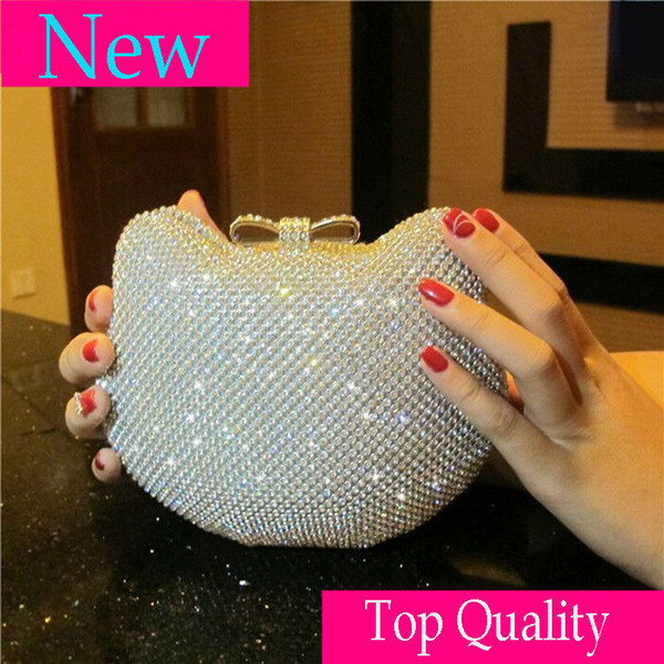 3 Colors New Women's Shiny Rhinestone Hello Kitty Clutch Full Diamond Cute Evening Bag Wedding Party Handbag Purse Ladies Shoulder Bag - KT1