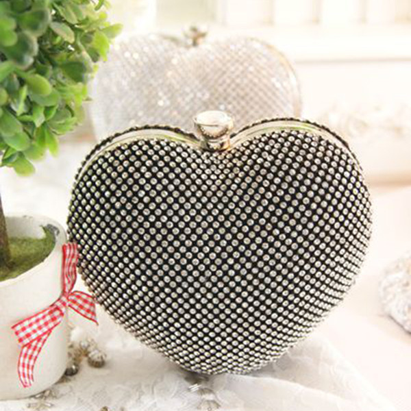 Lovely cute handbag peach heart evening bags diamond crystal clutch purse wedding banquet messenger party cutout hollow - R9749