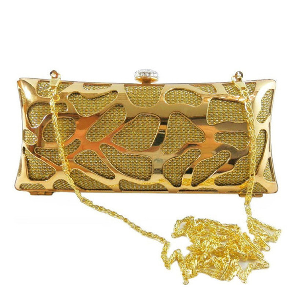 Multicolor Designed Hollow Out Metallic Evening Bag Rhinestone Press Clasp Cutout Box Clutch Party Handbag Women Hard Messenger Purse - 6020