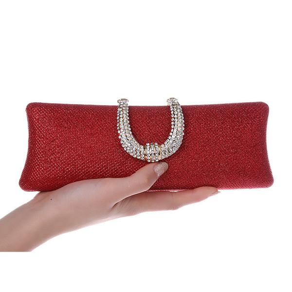 Ladies' Clutch Diamond U Clasp Evening Bags Silk Party Bag With Chains, Fashion banquet purse, top sale satin handbag - RC002A