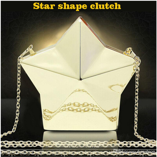 New Fashion Women Shinning Handbags Mini Cool Shoulder Bags Ladies Diamond Alloy Day Clutch Bags Five Star Shape Metal Purse - WJX