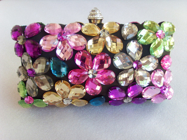 Hand Sewed Rhinestone Clutch! Handsewed Rhine Stone Evening Bag with Diamond Tower Clasp Floral Crystal Clutch Handbag - RC004