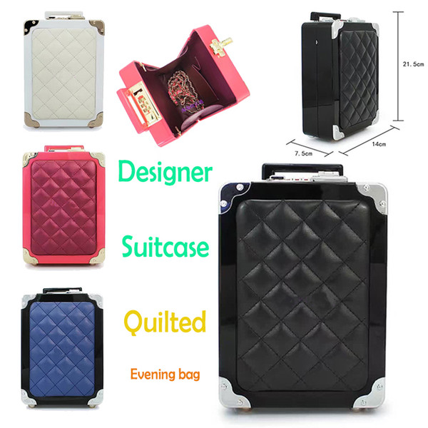 Brand Designer Quilted Thread Suitcase Shape Evening Bag Trunk Handbag Purse Summer Party Messenger Tote Box Case Patchwork Lady Luggage