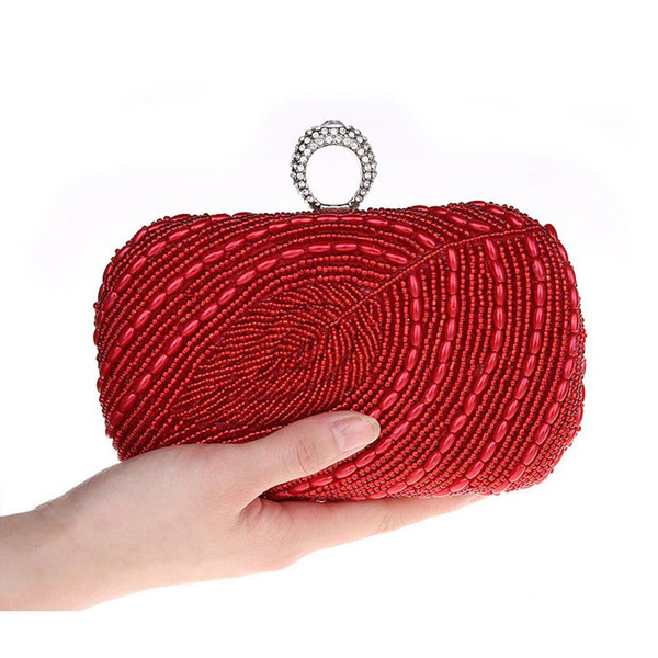 New Rhinestone Ring Bag Crystal Leaf Pattern Hand Beaded Evening Bag Beading Clutch Purse Stylish Leaves Handbag Knuckle box - S3978