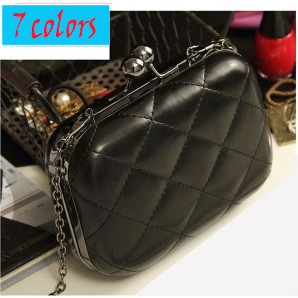 Mini Women's Chain Retro Hard Plaid PU Diamond Lattice Shoulder Ladies Fashion Dinner Evening Bags Vintage Clutch Thread Handbag Purse