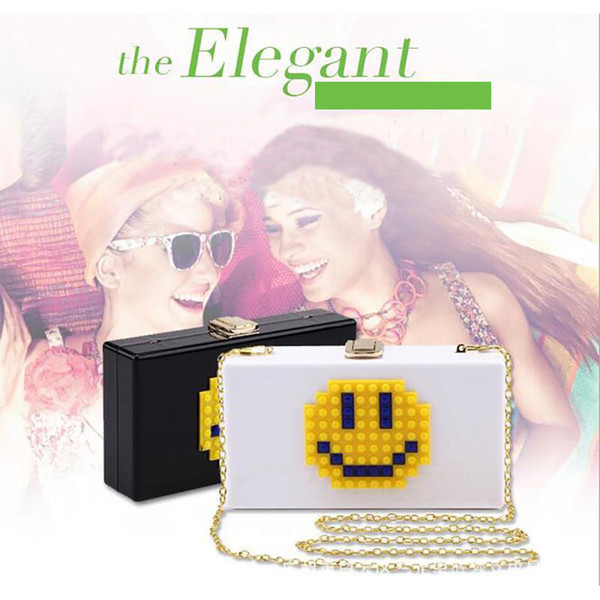 2016 New smilly arrive smile evening bags QQ expression handbag party purse acrylic perfume box plastic messenger chain bags - L5114