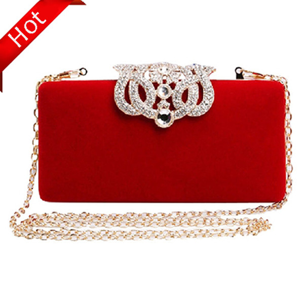 5 Colors Diamond Evening Bag Velour Crystal Handbag Party Purse Banquet Sequin Skull Velvet Messenger Knuckle Hollow - EB1311010