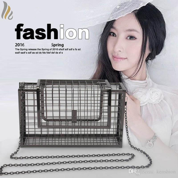 Metal Frame Cage Bag Brand Designer Hollow Out Metallic Evening Bags Encrusted Clutch Cutout Handbag Case Purse - L8303