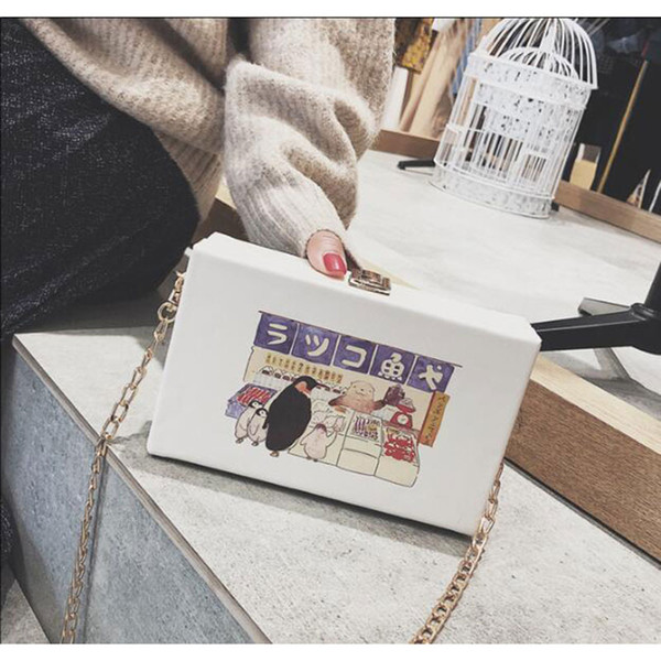 Brand Ins Evening Bag Chain Clutch PU Handbag Cartoon Leather Banquet Purse Elegant Wedding Korea Fashion Character - LX1