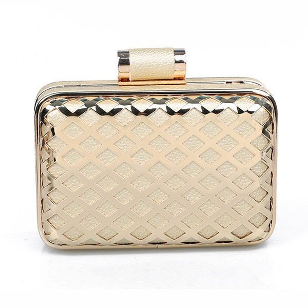 Hollow Out Metallic Box Clutch Encrusted Quilted Cutout Evening Bag Stylish PU Covered Battery Clasp Messenger Purse Chain Bags - EB1408017